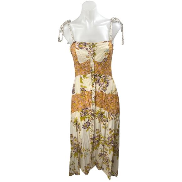 Free People Lover Boy Multicolor Floral Colorblock Boho Sleeveless Midi Dress 4 - Picture 1 of 4